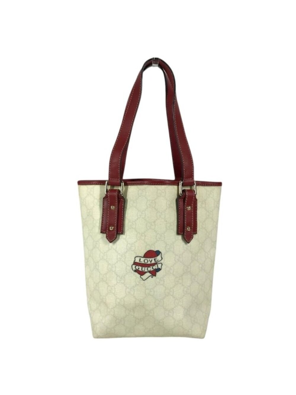 Gucci Shoulder Bag Logo GG Supreme Lovegucci Heart Tattoo Canvas White